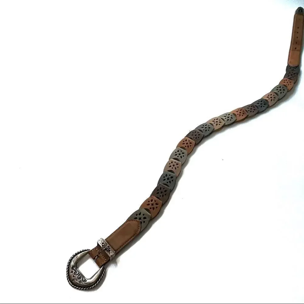 Brighton multicolored leather belt silver colored buckle and hardware